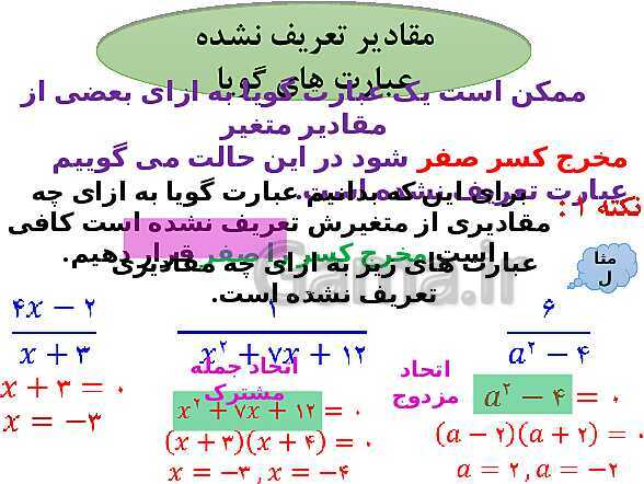 پاورپوینت درسنامه ریاضی نهم | فصل 7: عبارت های گویا- پیش نمایش