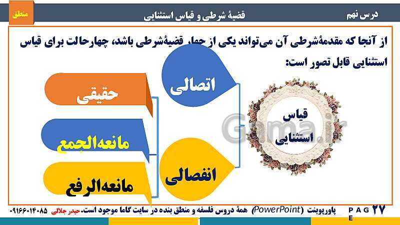 پاورپوینت منطق دهم دبیرستان | درس 9: قضیۀ شرطی و قیاس استثنایی- پیش نمایش