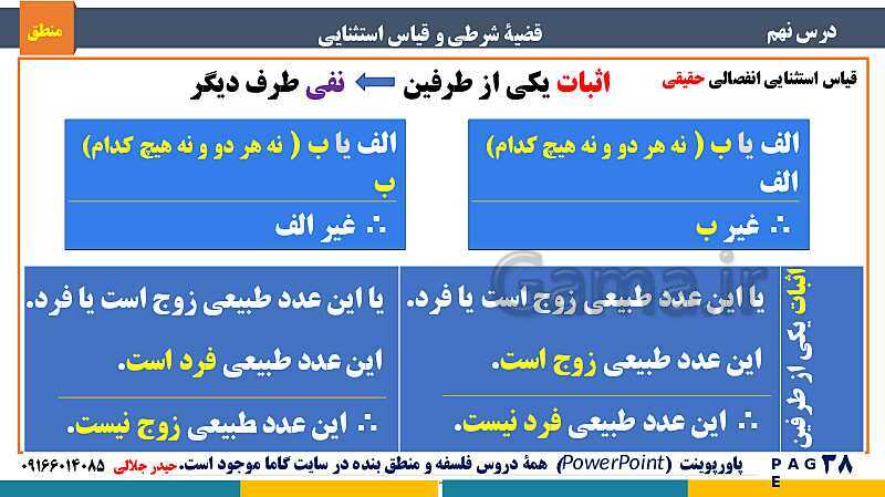 پاورپوینت منطق دهم دبیرستان | درس 9: قضیۀ شرطی و قیاس استثنایی- پیش نمایش