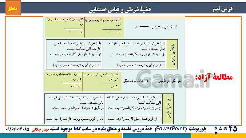 پاورپوینت منطق دهم دبیرستان | درس 9: قضیۀ شرطی و قیاس استثنایی- پیش نمایش