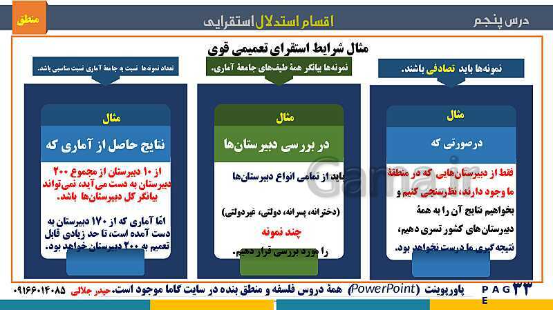 پاورپوینت منطق دهم دبیرستان | درس 5: اقسام استدلال استقرایی- پیش نمایش