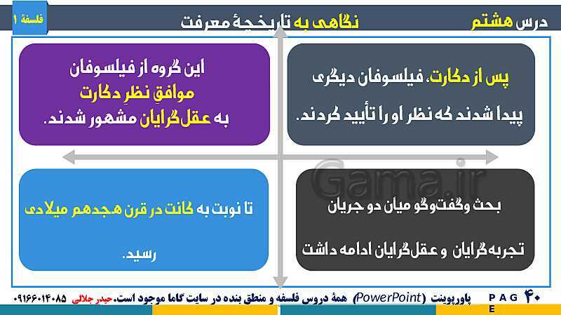 پاورپوینت تدریس مفهومی فلسفه یازدهم | درس 8: نگاهی به تاریخچه معرفت- پیش نمایش