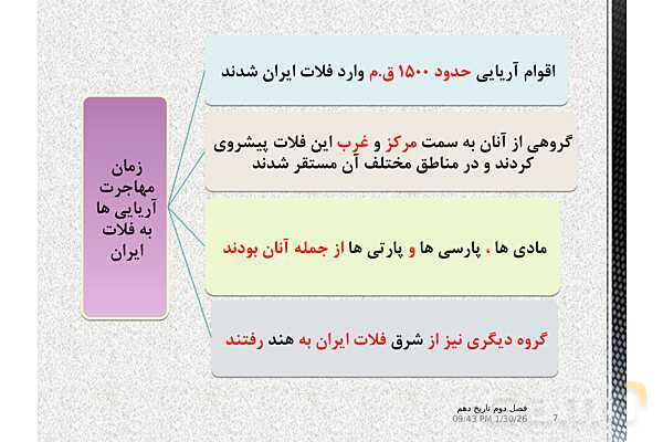 پاورپوینت تاریخ (1) دهم دبیرستان | درس 9: از ورود آریایی‌ها تا پایان هخامنشیان- پیش نمایش