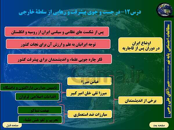 پاورپوینت تدریس مطالعات اجتماعی نهم | فصل 6: ایران از عهد نادرشاه تا ناصرالدین شاه (درس 11 و 12)- پیش نمایش