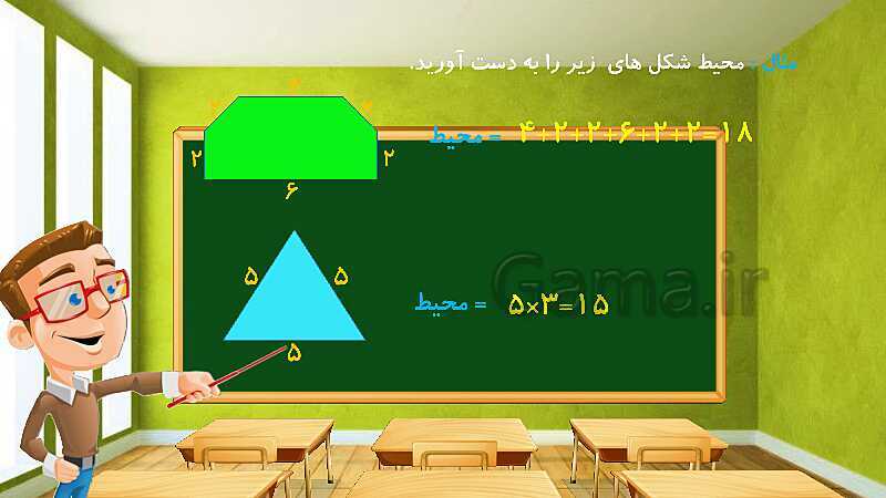 پاورپوینت آموزش درس به درس ریاضی کلاس سوم دبستان | فصل 5: محیط و مساحت- پیش نمایش