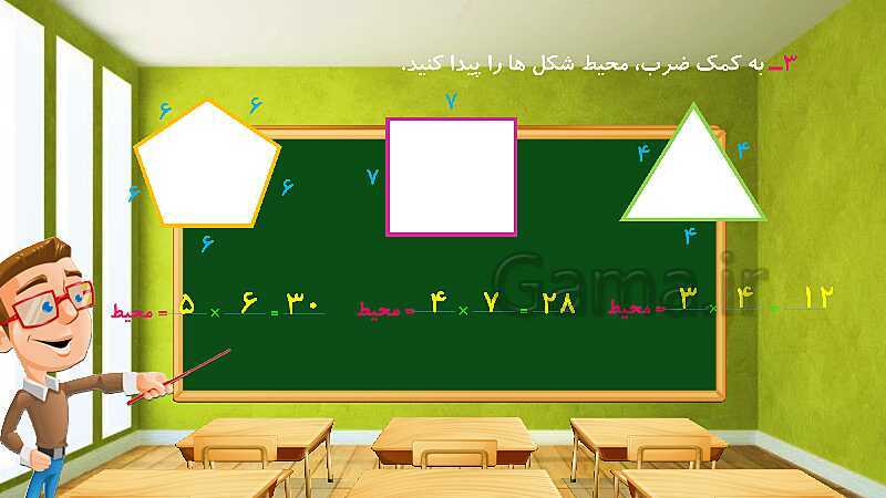 پاورپوینت آموزش درس به درس ریاضی کلاس سوم دبستان | فصل 5: محیط و مساحت- پیش نمایش