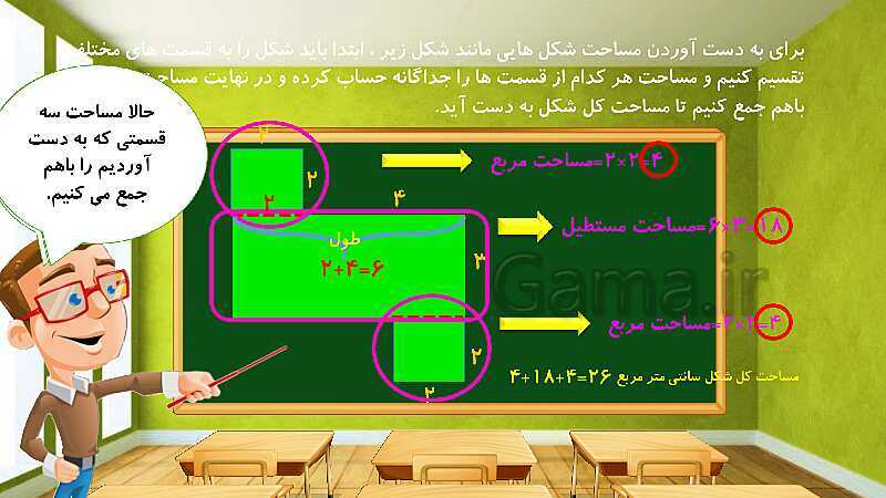 پاورپوینت آموزش درس به درس ریاضی کلاس سوم دبستان | فصل 5: محیط و مساحت- پیش نمایش