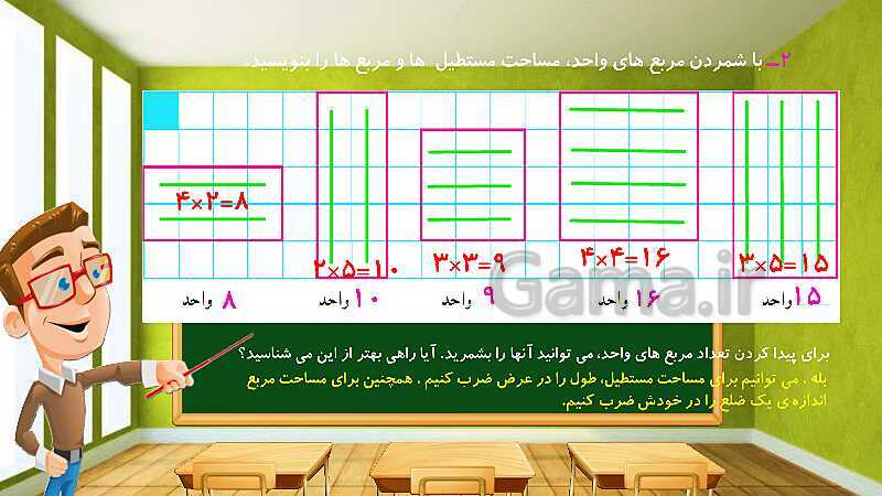 پاورپوینت آموزش درس به درس ریاضی کلاس سوم دبستان | فصل 5: محیط و مساحت- پیش نمایش