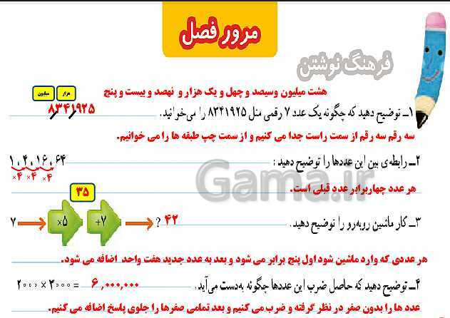 پاورپوینت پاسخ به فعالیت‌های کتاب ریاضی چهارم دبستان | فصل 1: اعداد و الگوها- پیش نمایش