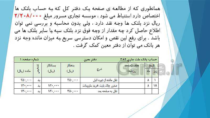 پاورپوینت درس کمک متصدی امور مالی یازدهم کاردانش | فصل 2: بررسی دفاتر حسابداری و اصول انتقال ارقام به دفاتر مالی- پیش نمایش