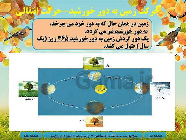 پاورپوینت خلاصه شدۀ آموزش مطالعات اجتماعی پنجم دبستان | درس 13: حرکت‌های زمین- پیش نمایش