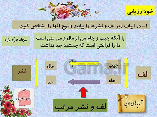 پاورپوینت آموزش کتاب درسی علوم و فنون ادبی (3) دوازدهم | درس 6: لف و نشر، تضاد و متناقض نما- پیش نمایش