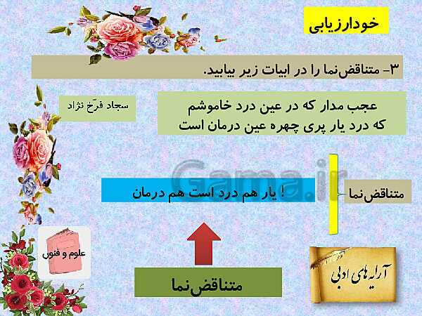 پاورپوینت آموزش کتاب درسی علوم و فنون ادبی (3) دوازدهم | درس 6: لف و نشر، تضاد و متناقض نما- پیش نمایش