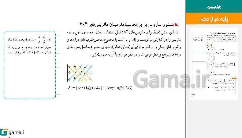 پاورپوینت حل فعالیت و کار در کلاس‌های فصل اول هندسه (3) دوازدهم | درس 2: وارون ماتریس و دترمینان- پیش نمایش