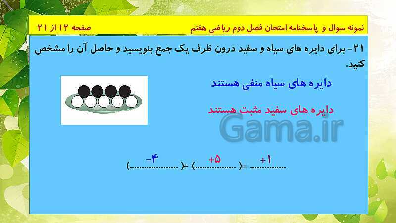 پاورپوینت حل نمونه سوال امتحانی ریاضی هفتم | فصل 2: عددهای صحیح- پیش نمایش