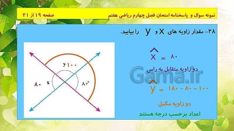 پاورپوینت حل نمونه سوال امتحانی ریاضی هفتم | فصل 4: هندسه و استدلال- پیش نمایش