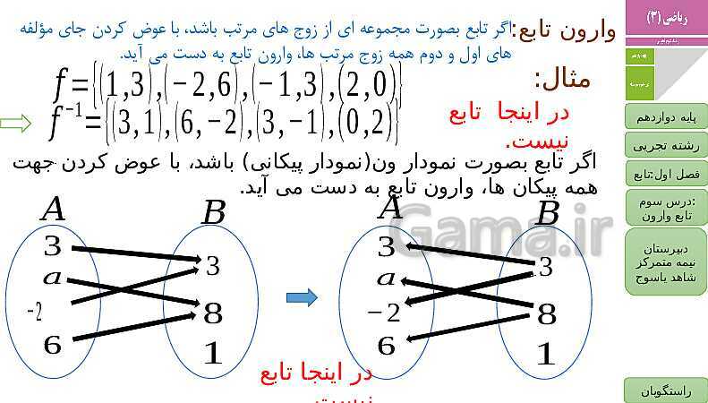 پاورپوینت ریاضی (3) دوازدهم دبیرستان | فصل 1 | درس 3: تابع وارون- پیش نمایش