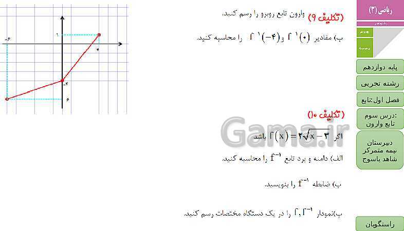 پاورپوینت ریاضی (3) دوازدهم دبیرستان | فصل 1 | درس 3: تابع وارون- پیش نمایش