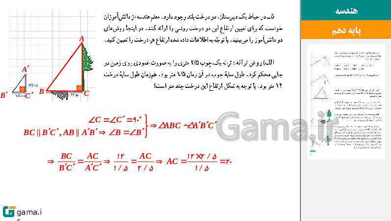 پاورپوینت حل فعالیت، کار در کلاس و تمرین‌های کتاب درسی | فصل 2 | درس 3: تشابه مثلث‌ها- پیش نمایش