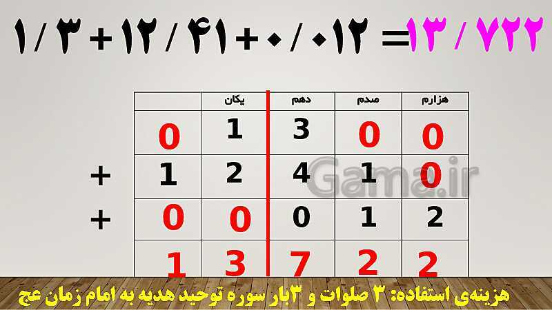 پاورپوینت حل سوالات جمع و تفریق اعداد اعشاری ریاضی ششم دبستان | درس 1: یادآوری- پیش نمایش