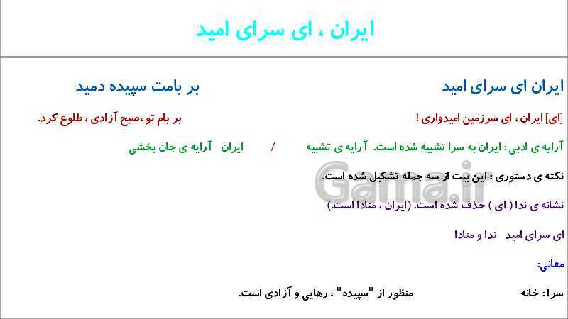 پاورپوینت فارسی پنجم دبستان | شعر سرای امید- پیش نمایش