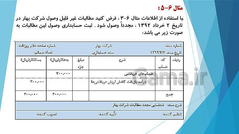 پاورپوینت درس کمک متصدی امور مالی یازدهم کاردانش | فصل 6: انجام عملیات مربوط به مطالبات- پیش نمایش