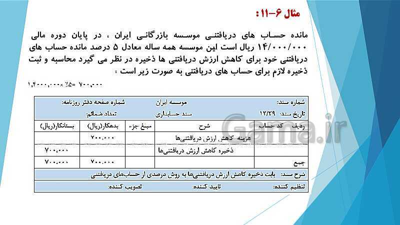 پاورپوینت درس کمک متصدی امور مالی یازدهم کاردانش | فصل 6: انجام عملیات مربوط به مطالبات- پیش نمایش