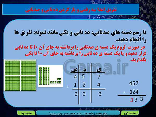 پاورپوینت تدریس کامل ریاضی دوم دبستان | فصل 6: جمع و تفریق اعداد سه رقمی - پیش نمایش