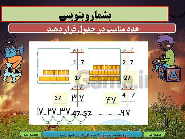 پاورپوینت تدریس ریاضی اول دبستان | تم 20: آموزش عددهای دو رقمی و کسب مهارت در شمارش اعداد- پیش نمایش