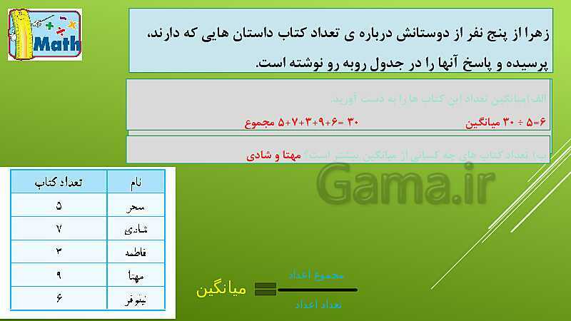 پاورپوینت آموزش ریاضی پنجم دبستان | فصل 7 | درس 2: میانگین- پیش نمایش