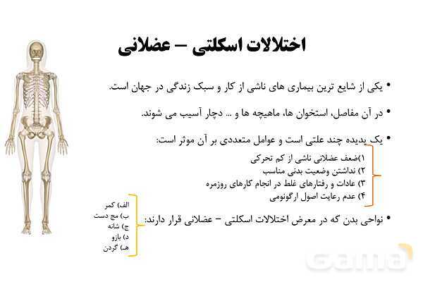 پاورپوینت سلامت و بهداشت دوازدهم دوره دوم متوسطه | درس 13: پیشگیری از اختلالات اسکلتی - عضلانی (کمر درد)- پیش نمایش