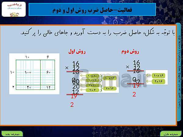 پاورپوینت تدریس کامل ریاضی چهارم دبستان | فصل 3: ضرب و تقسیم- پیش نمایش