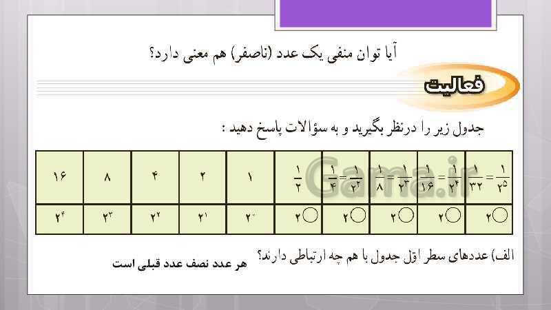 پاورپوینت آموزش و حل کامل فعالیت‌، کار در کلاس و تمرین‌های کل کتاب درسی ریاضی نهم - پیش نمایش