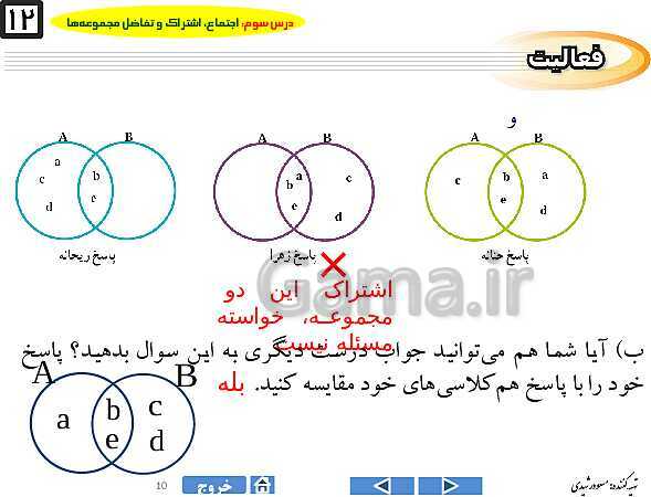 پاورپوینت درس ۳ فصل اول ریاضی نهم  | اجتماع، اشتراک و تفاضل مجموعه‌ها- پیش نمایش