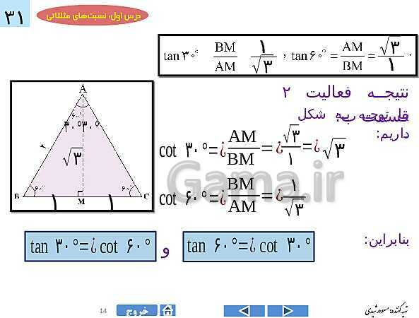 پاورپوینت درس ۱ فصل دوم ریاضی دهم | نسبت‌های مثلثاتی- پیش نمایش