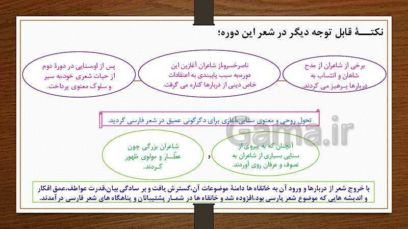 پاورپوینت علوم و فنون ادبی (1) دهم دبیرستان |  درس 10: زبان و ادبیات فارسی در سده‌های پنجم و ششم و ویژگی‌های سبکی آن- پیش نمایش