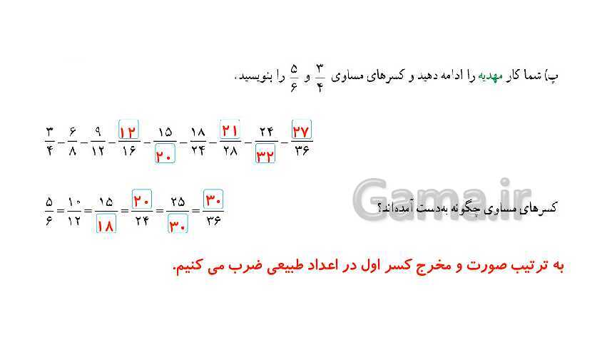 پاورپوینت کتاب محور پاسخ به تمام سوالات ریاضی ششم دبستان | فصل 2: کسر- پیش نمایش