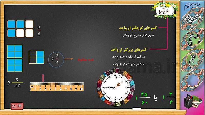 پاورپوینت آموزش ریاضی چهارم دبستان | شناخت کسرها (ص. 26 و 27)- پیش نمایش