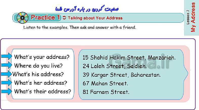 پاورپوینت آموزش چند رسانه‌ای انگلیسی هفتم | Lesson 7: My Address- پیش نمایش