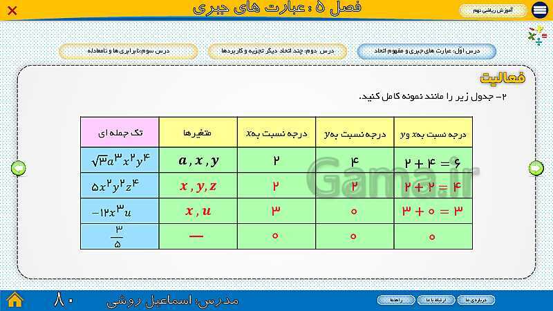 پاورپوینت ارائه ریاضی سال نهم |  فصل 5: عبارت‌های جبری- پیش نمایش