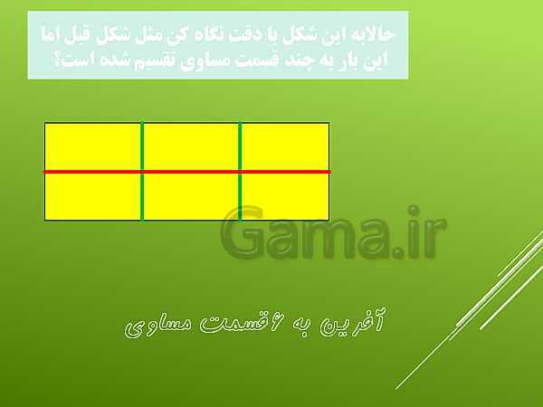 پاورپوینت تساوی کسرها و مقایسه‌ی کسرها- پیش نمایش