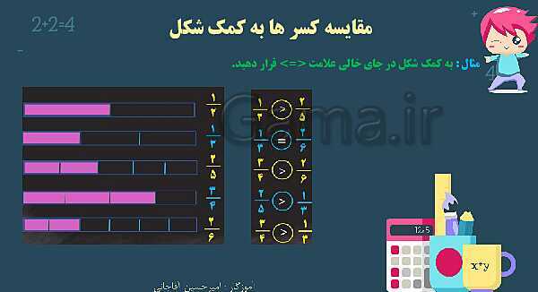 پاورپوینت آموزش و تمرین فصل 2: کسر | ریاضی ششم دبستان- پیش نمایش