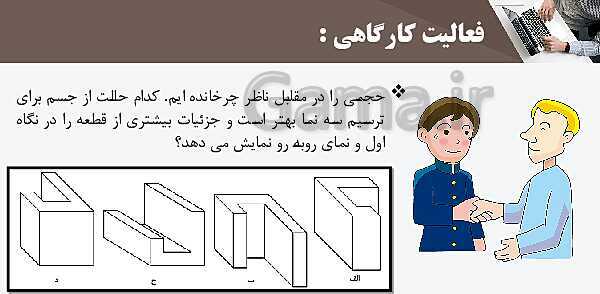 پاورپوینت پودمان 3: ترسیم سه نما و حجم | درس نقشه کشی فنی رایانه‌ای پایه دهم شاخه فنی- پیش نمایش