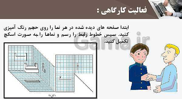 پاورپوینت پودمان 3: ترسیم سه نما و حجم | درس نقشه کشی فنی رایانه‌ای پایه دهم شاخه فنی- پیش نمایش