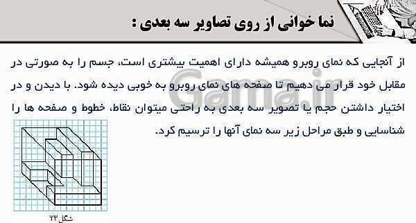 پاورپوینت پودمان 3: ترسیم سه نما و حجم | درس نقشه کشی فنی رایانه‌ای پایه دهم شاخه فنی- پیش نمایش