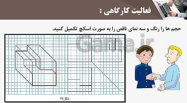 پاورپوینت پودمان 3: ترسیم سه نما و حجم | درس نقشه کشی فنی رایانه‌ای پایه دهم شاخه فنی- پیش نمایش