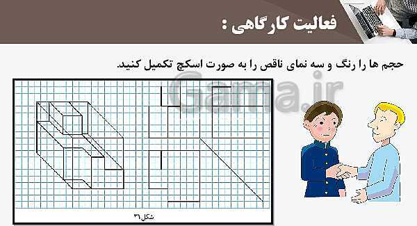 پاورپوینت پودمان 3: ترسیم سه نما و حجم | درس نقشه کشی فنی رایانه‌ای پایه دهم شاخه فنی- پیش نمایش