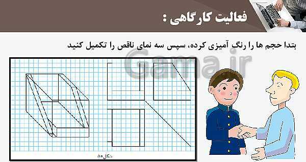 پاورپوینت پودمان 3: ترسیم سه نما و حجم | درس نقشه کشی فنی رایانه‌ای پایه دهم شاخه فنی- پیش نمایش