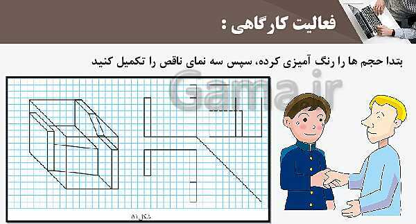 پاورپوینت پودمان 3: ترسیم سه نما و حجم | درس نقشه کشی فنی رایانه‌ای پایه دهم شاخه فنی- پیش نمایش