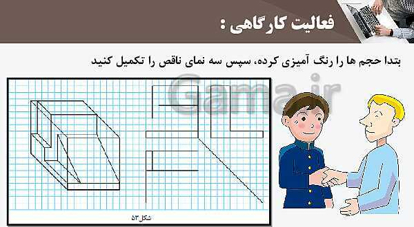 پاورپوینت پودمان 3: ترسیم سه نما و حجم | درس نقشه کشی فنی رایانه‌ای پایه دهم شاخه فنی- پیش نمایش